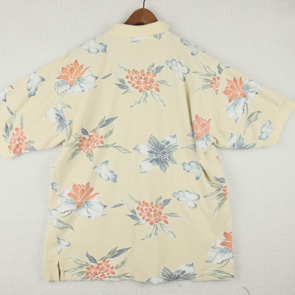 Tommy Bahama Polo Mens Lage Beige Floral Stretchy Hawaiian Aloha Camp Summer - Picture 4 of 7
